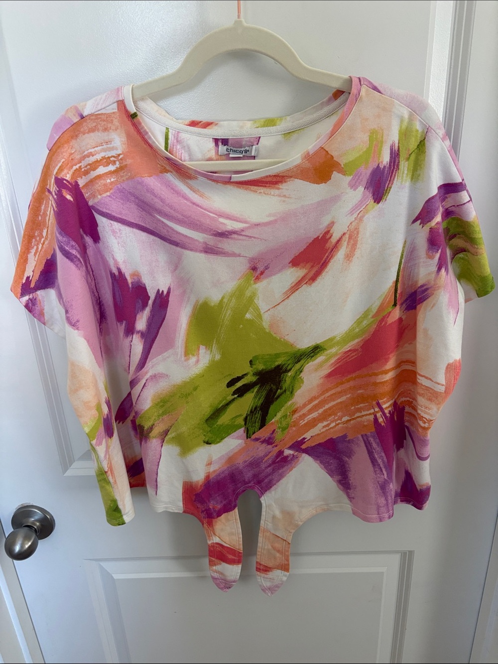 Chico's Multicolor Brushstroke Tie-Front Short Sleeve Top
